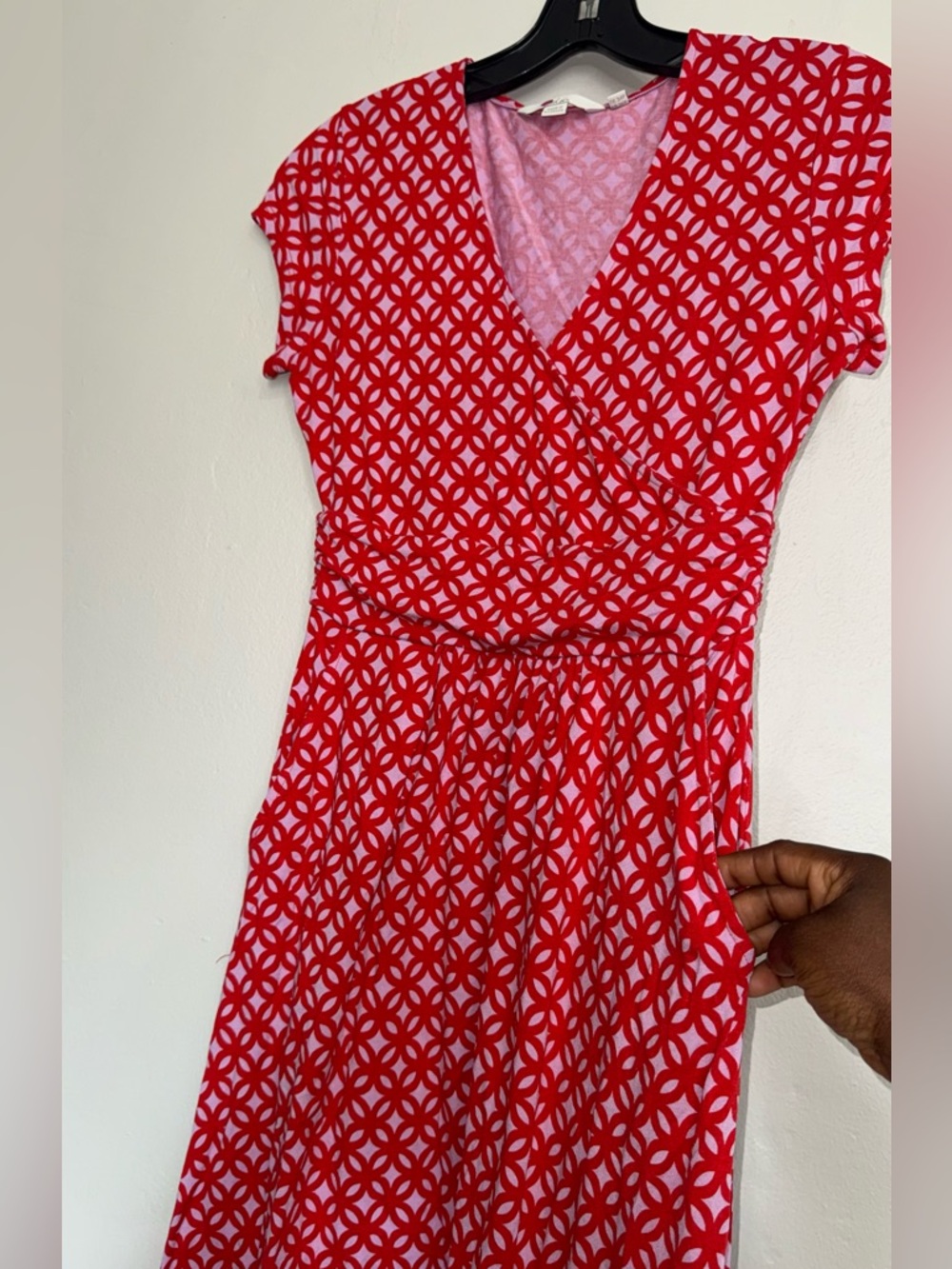 Boden Jersey Wrap Top Dress Dark Coral Red Knee LengthGeometric Mini Dress Sz 4 - Picture 6 of 12